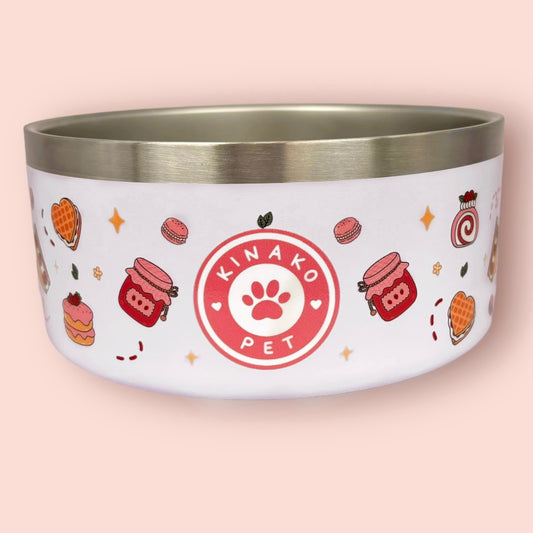 KINAKO PET BOWL - 32 OZ STAINLESS STEEL - STRAWBERRY