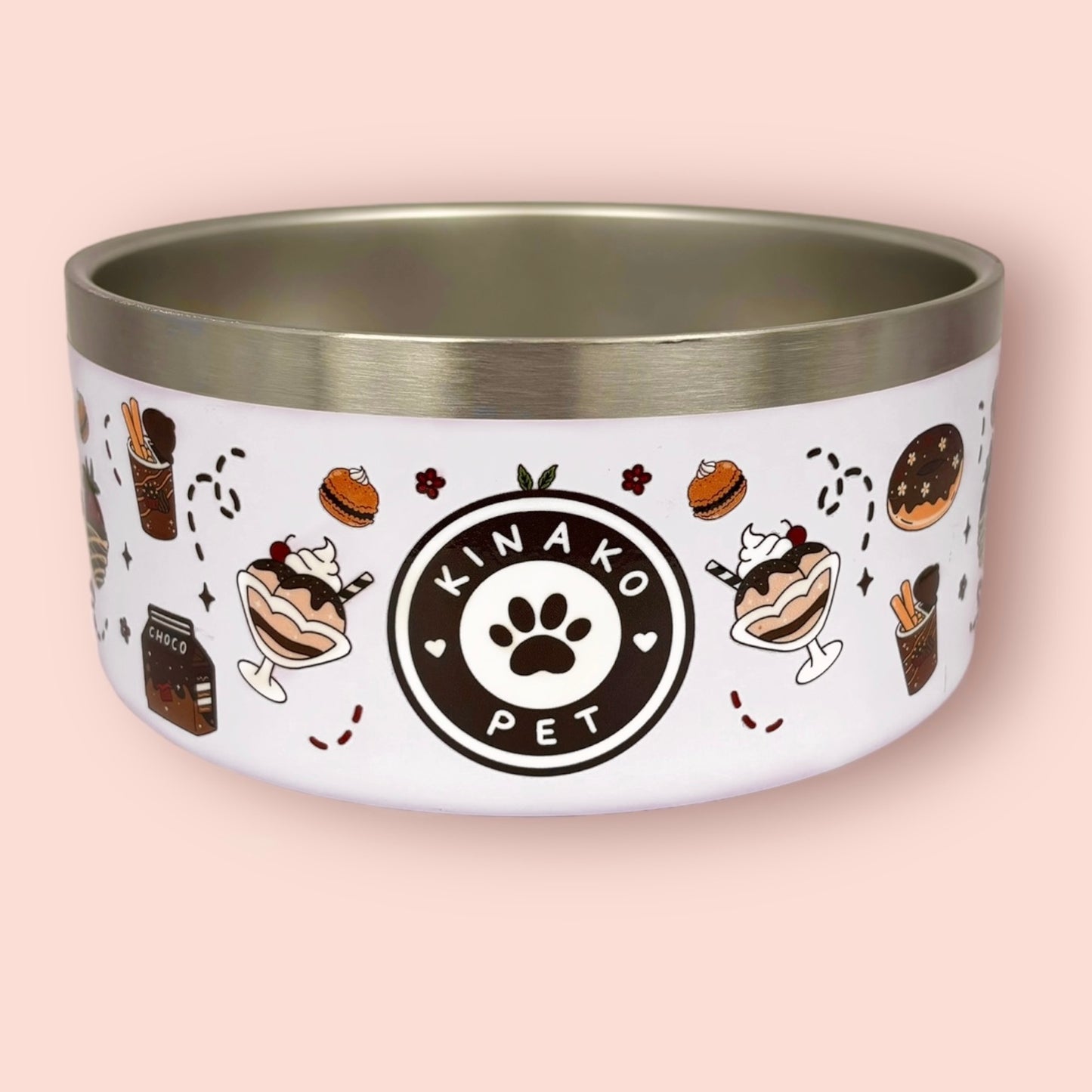 KINAKO PET BOWL - 32 OZ STAINLESS STEEL - CHOCO